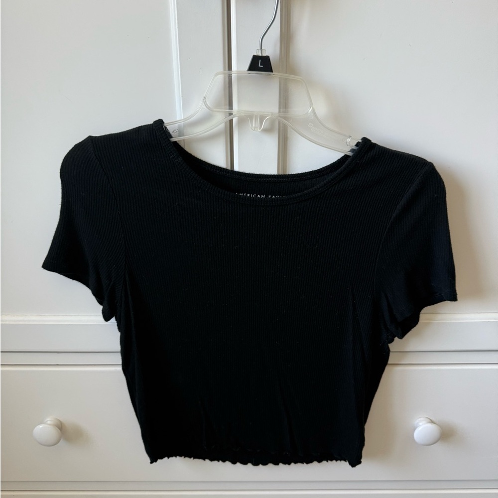 American Eagle Black Fitted Crop T-Shirt